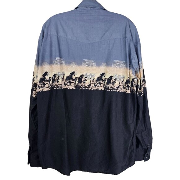 Vintage Roper Mens L Western Pearl Snap Wild Horses Rodeo 90’s Long Sleeve Shirt - Picture 2 of 7